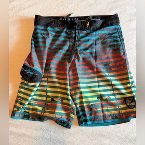 Maui and Sons Vibrant Striped Hybrid Shorts “stretch” flex boardshorts